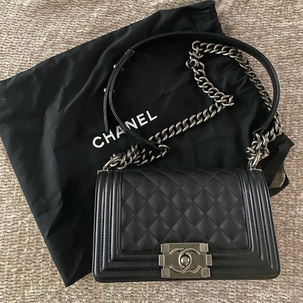 Chanel Small Boy Bag in Quilted Caviar Leather (Black)
